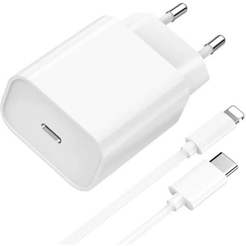 Chargeur rapide 20W + Cable Long Lightning 2 mètres - USB-C blanc compatible Iphone 14 - 13 - 12 - 11 - X - XS - Max - X - Pro - 8 - 7 - 6 - SE - 5 - Chargeur rapide - Straße Tech ®