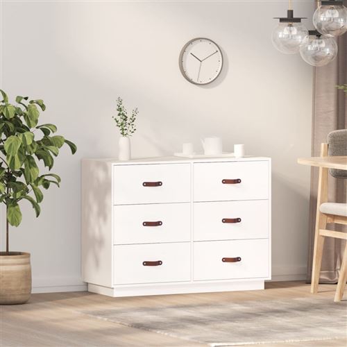 VIDAXL - Buffet - Bois massif de pin - Blanc - 100x40x75 cm - Image 2