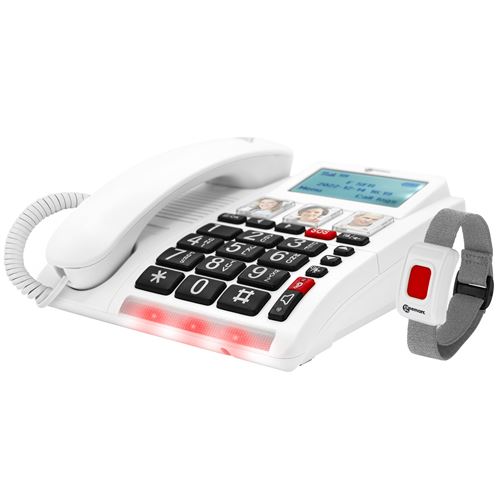 Téléphone appel d urgence Senior Fonction SOS avec Bracelet SOS Geemarc Blanc