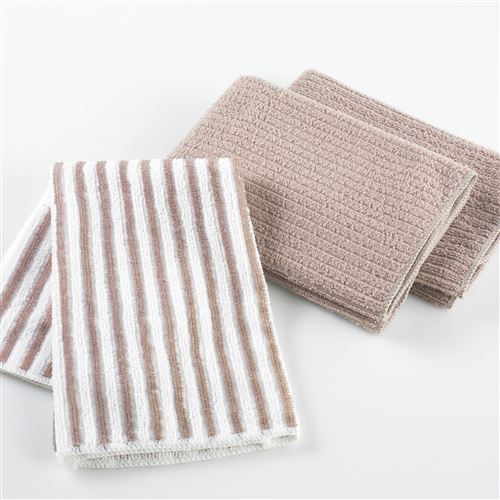 3 torchons 40 x 40 cm microfibre cuistot 2 unis/1 raye Taupe