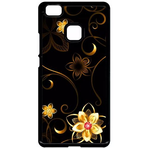 Coque Huawei P9 Lite Fleur D Or Fond Noir