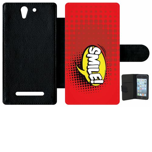 Étui Porte Feuille Sony Xperia C3 Et C3 Dual Smile Fond Rouge