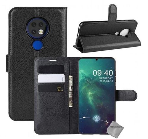Housse portefeuille avec coque intérieure en silicone pour Nokia 7.2 - film ecran inclus - NOIR / NOIR