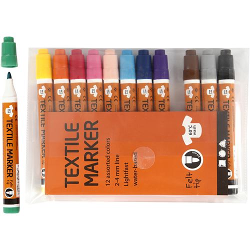 Creotime stylos pour textile Marker 2-4 mm feutre 12 pièces