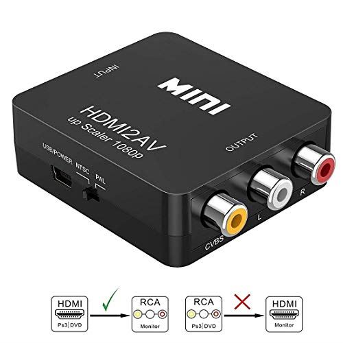 Convertisseur HDMI vers AV, Asbter HDMI vers RCA AV/CVSB L/R Vidéo 1080P HDMI2AV Prise en Charge NTSC PAL Sortie HDMI vers AV Adapta