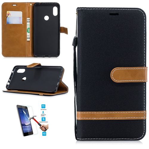 Xiaomi Redmi Note 6 Pro Portefeuille Noir Avec Film Verre Trempé Coque Housse Etui En Cuir Pu hfs-house®
