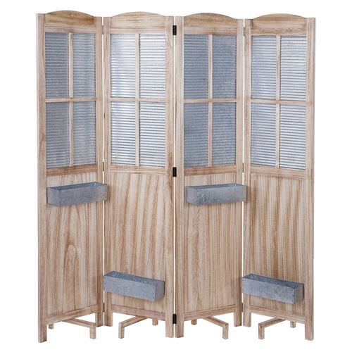 Paravent MENDLER HWC-D26 en bois et métal 170x161x29 cm