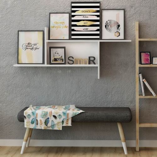 HOMEMANIA Étagère Mantova - Tablette, porte-objet - pour table - Blanc en Bois, 110 x 18 x 45 cm