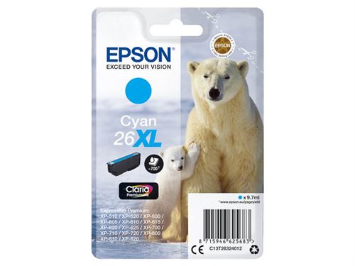 Epson 26XL - taille XL - cyan - originale - cartouche d'encre