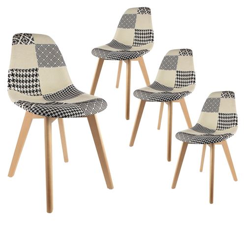 MELI - Lot de 4 Chaises Scandinaves Noires et Blanches