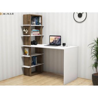 200 10 Sur Homemania Bureau Madelon Avec Bibliotheque Integree Etageres Pour Bureau Chambre Noyer Blanc En Bois 120 X 60 X 151 8 Cm Achat Prix Fnac