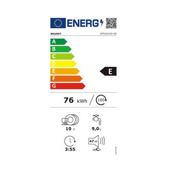 Brandt DFS1010X - Lave-vaisselle - largeur : 44.8 cm - profondeur : 58 cm - hauteur : 84.5 cm - acier inoxydable