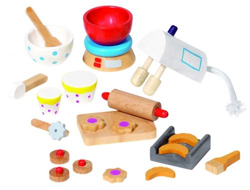 Goki - Poppenhuis - Accessoires bakset 22dlg.