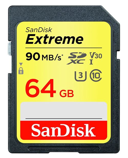 Carte Mémoire SDXC Sandisk Extreme 64 Go jusqu'à 90 Mo/s, Classe 10, U3, V30