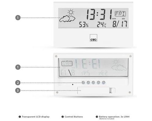 clatronic clatronic station météo wsu 7022, avec horloge, blanc noir