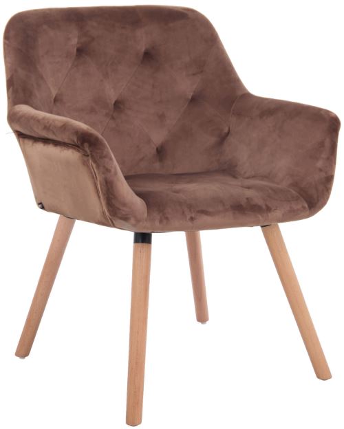 Chaise de Salle à manger Cassidy en Velours - Chaise avec accoudoirs - Piètement Bois de hêtre Nature - Couleur Marron