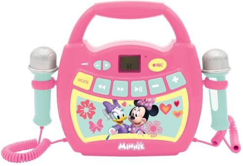 Lexibook- Disney Minnie, Mon Premier Lecteur Musical karaoké avec micros, sans Fil, Fonctions Enregistrement et Changement de Voix, pour Enfant, Rose/Vert, MP300MNZ