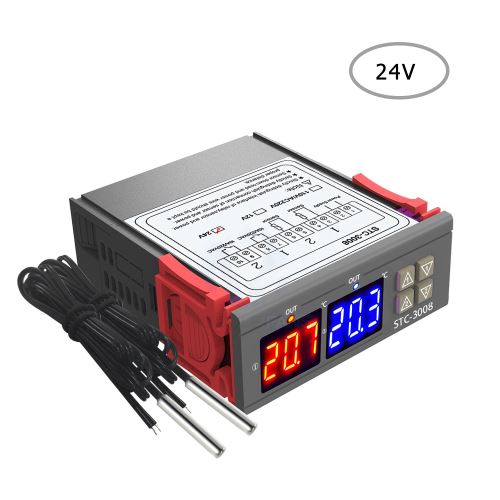 Contrôleur de Température,Régulateur de Température à Double Affichage Numérique Multifonctionnelle avec Sonde NTC,Sonde de Chauffage,Sonde,Relais,Sortie 12V