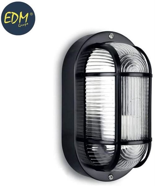 EDM Appliquer ip54 Ovale Noir 1xE27 40w 20x11,3 cm Mod. Tarragone Ovale ø27 cm
