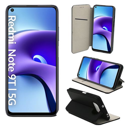 Housse noire pour Xiaomi Redmi Note 9T 5G Protection Portefeuille à Rabat avec Porte Cartes et coque interne XEPTIO