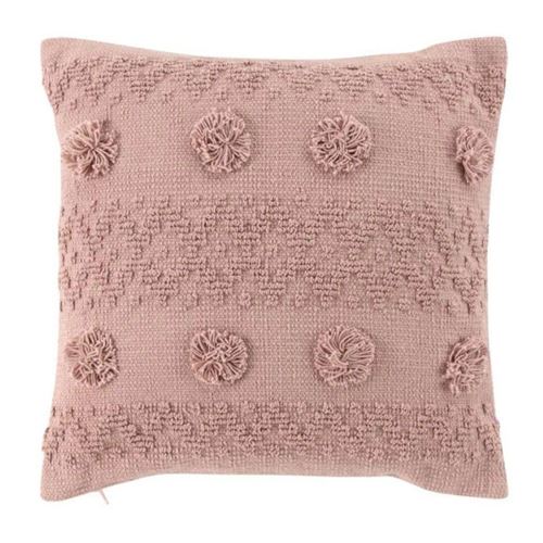Non Communiqué Rose Coussin Déco À Pompons "Alenia" 40X40cm - Image 1