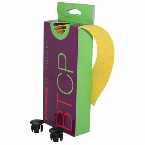 Ruban de guidon v&eacute;lo BikeRibbon Cork Plus avec li&egrave;ge jaune