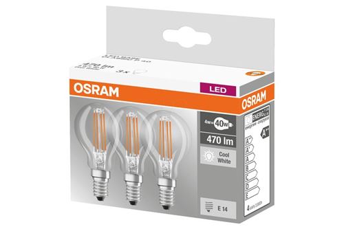 Equipements Pour Luminaire Osram - Led Retrofit Classic P 40 4w/840 230 Fl E14 Pack De 3 Pcs - 4058075819733