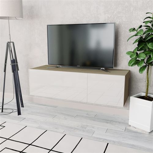 vidaXL Meuble TV Aggloméré 120 x 40 x 34 cm Chêne et blanc brillant