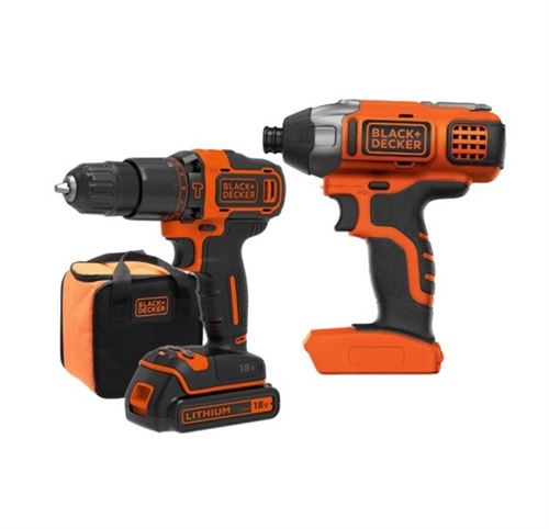 Black+Decker Black And Decker - Kit D'outils 18V Perceuse À Percussion + Clé À Chocs - Bck21s1s Black &