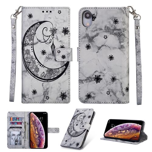 Etui en PU motif de lune en forme marbre gris pour votre Apple iPhone XR 6.1 inch