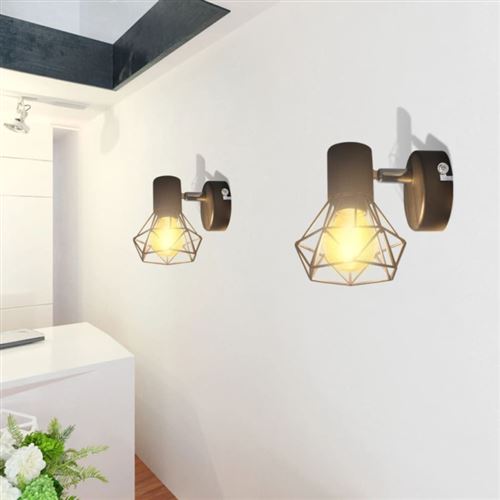 Wandverlichting industriële stijl draadframe LED gloeilamp zwart 2 st