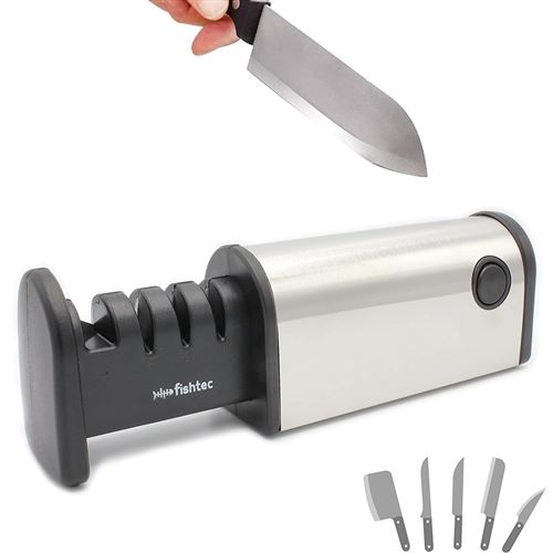 FISHTEC® Aiguiseur de Couteaux Acier, Céramique, Ciseaux - 4 Fentes - Affûteur Compact