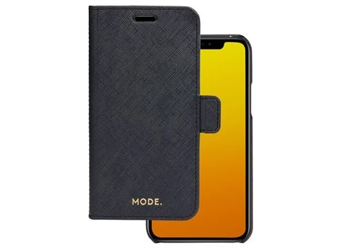 dbramante1928 New York - Flip cover voor mobiele telefoon - Saffiano-leer met grove nerf - nachterlijk zwart - voor Apple iPhone 11