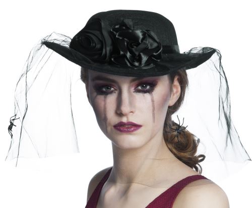 Boland chapeau d'araignée avec voile dames 30 cm polyester noir