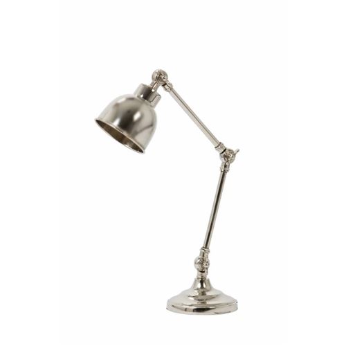 L'Héritier Du Temps - Lampe electrique pierce de bureau à poser luminaire de table en fer avec abat jour en métal chromé argent 13.5x13.5x50cm