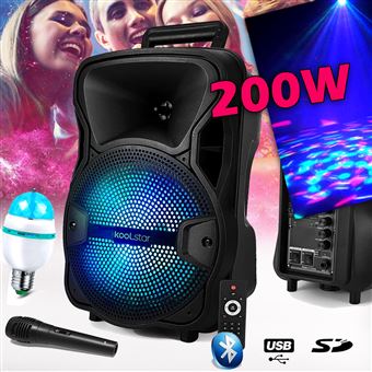 Enceinte Enfant SONO DJ SPACER08 Karaoke KOOLSTAR Mobile Batterie 8 - 200W  USB/Bluetooth/SD + Micro