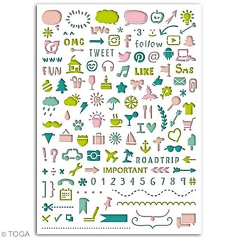 Pochoir Toga pour Bullet Journal - Icônes - 15 x 21 cm
