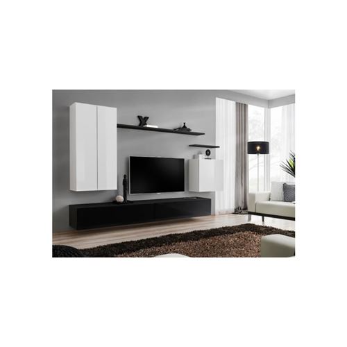 Ensemble meuble salon SWITCH II design, coloris noir et blanc brillant.