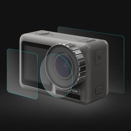 4set Film en verre trempé double écran + objectif de protection pour appareil photo DJI OSMO action