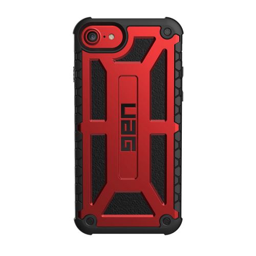 UAG Monarch Series - Achterzijde behuizing voor mobiele telefoon - polycarbonaat, rubber, eersteklas nerfleder - zwart, karmozijnrood - voor Apple iPhone 6, 6s, 7