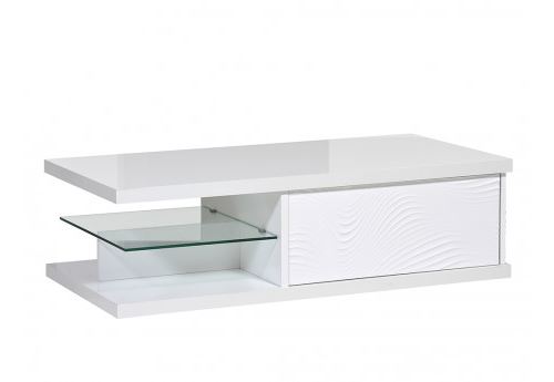 Table basse ECLIPSE - MDF Laqué blanc - 1 tiroir & 2 niches