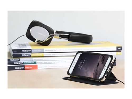 JustMobile Quattro Back - Flip cover voor mobiele telefoon - leer - zwart - voor Apple iPhone 6s Plus