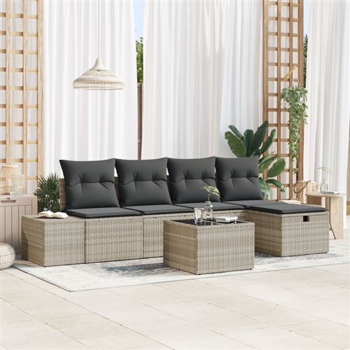 Non Communiqué Gris Clair Set De Canapé De Jardin De 6 Pièces Avec Coussins En Rattan
