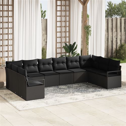 Non Communiqué Noir Ensemble De Canapé De Jardin 10 Pièces Avec Coussins Poly Rattan, Canapé De Jardin 2 Places Avec Coussins Poly Rattan