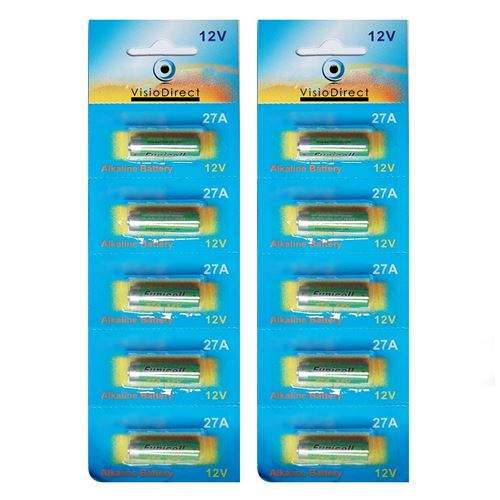 Lot de 10 Piles Alcaline 12V type 27A, compatibles A27/A27BP/A27S/AG27/B-1/CA22/EL-812/EL812/G27A - Visiodirect -