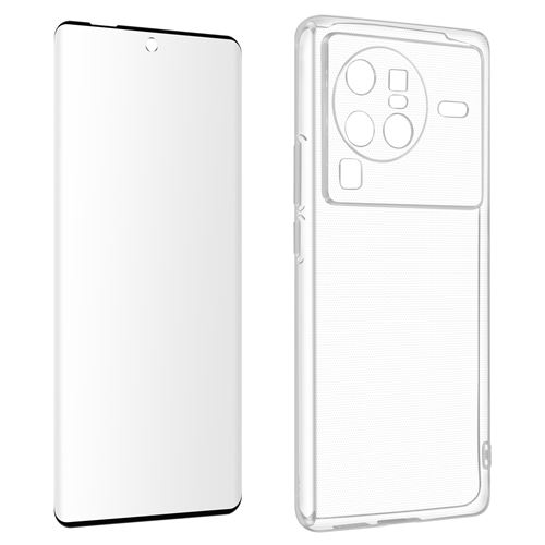 Coque pour Vivo X80 Pro Silicone Souple et Film Verre Trempé 9H Avizar transparent contour noir