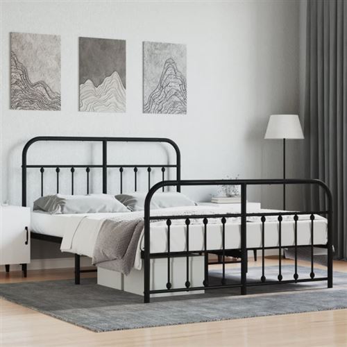 vidaXL Cadre de lit métal sans matelas avec pied de lit noir 140x190cm