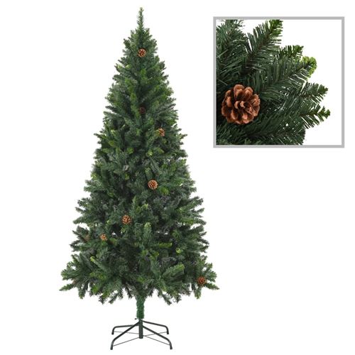 vidaXL Sapin de Noël artificiel avec pommes de pin Vert 180 cm