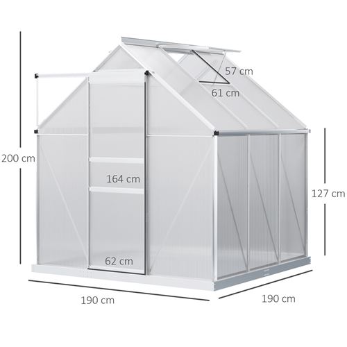 Serre de jardin aluminium polycarbonate 5,5 m² dim. 3,03L x 1,83l x 1,95H m  fondation lucarne porte loquet - Matériel pour serre et semis - Achat &  prix