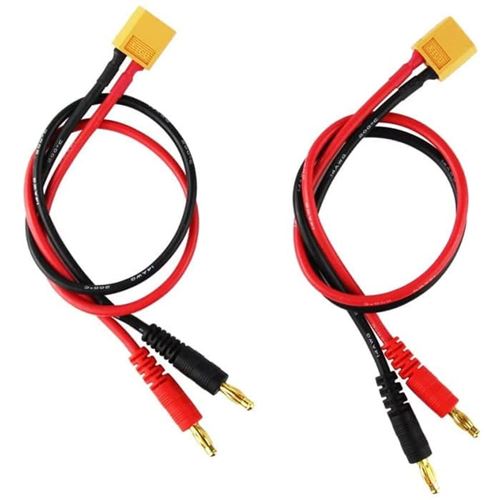 Câble de Chargement XT60 2 Pièces 30cm Connecteur Femelle XT60 et Fiche Banane 4mm 14AWG Silicone pour Batteries de Modélisme, Noir, Rouge, Jaune, Silicone